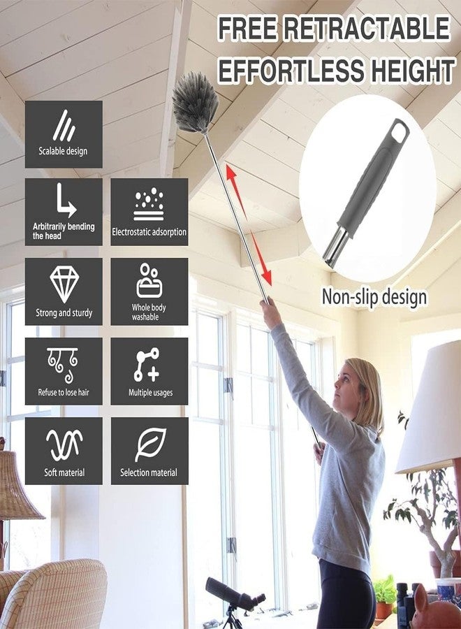CARTSHOPPER Microfiber Feather Duster 4PCS - Extendable & Bendable Dusters with Long Extension Pole, Washable Lightweight Dusters for Cleaning Ceiling Fan, High Ceiling (3 in 1 Duster) - Image 4